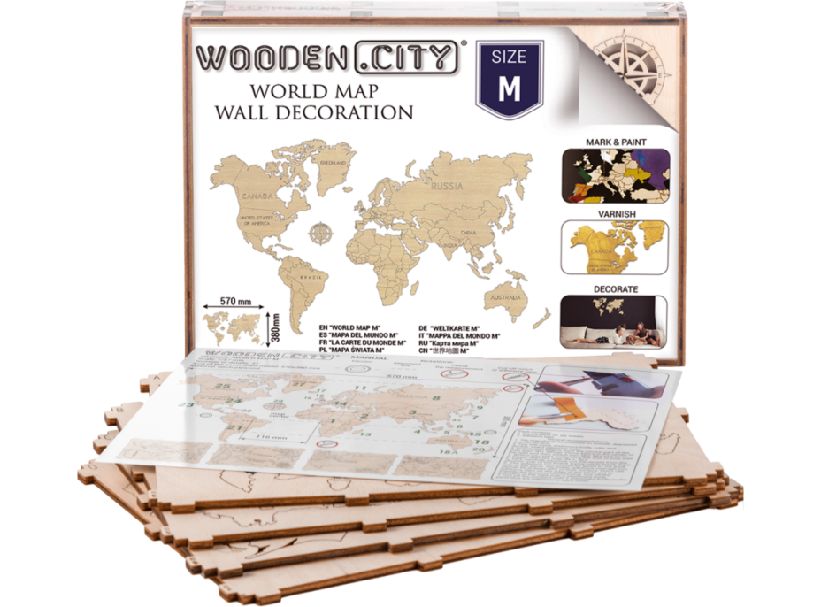 WOODEN CITY Dřevěná mapa světa velikost M (57x38cm)