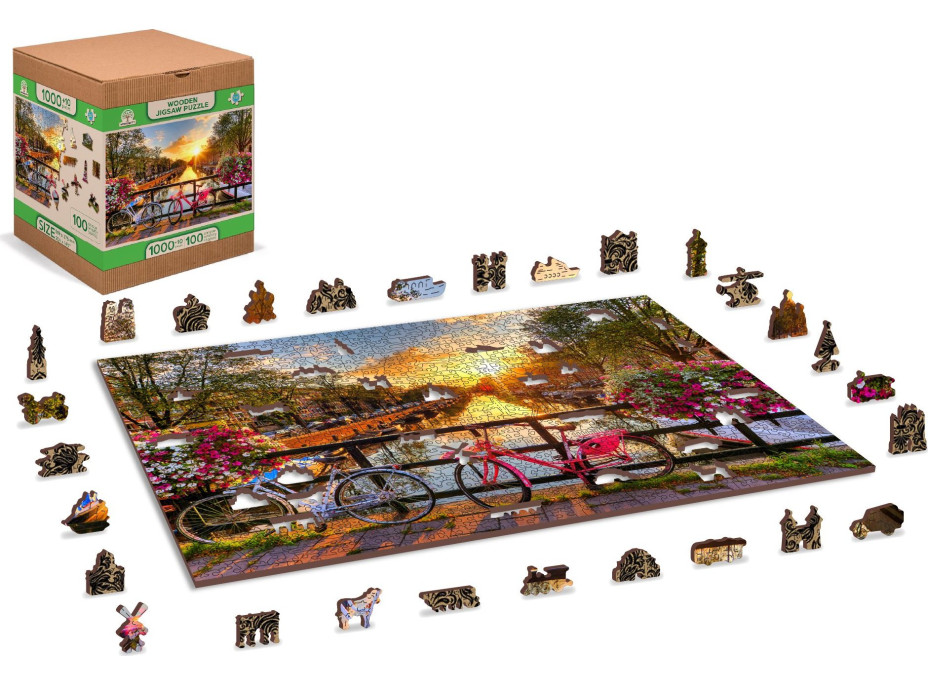 WOODEN CITY Dřevěné puzzle Kola v Amsterdamu 2v1, 1010 dílků EKO