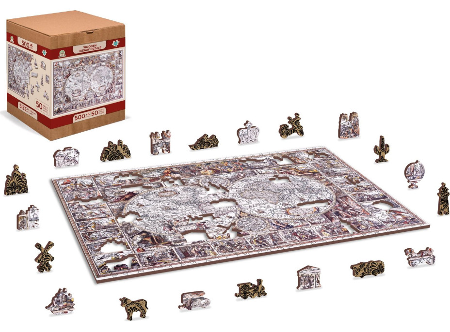 WOODEN CITY Dřevěné puzzle Mapa doby objevů 2v1, 505 dílků EKO