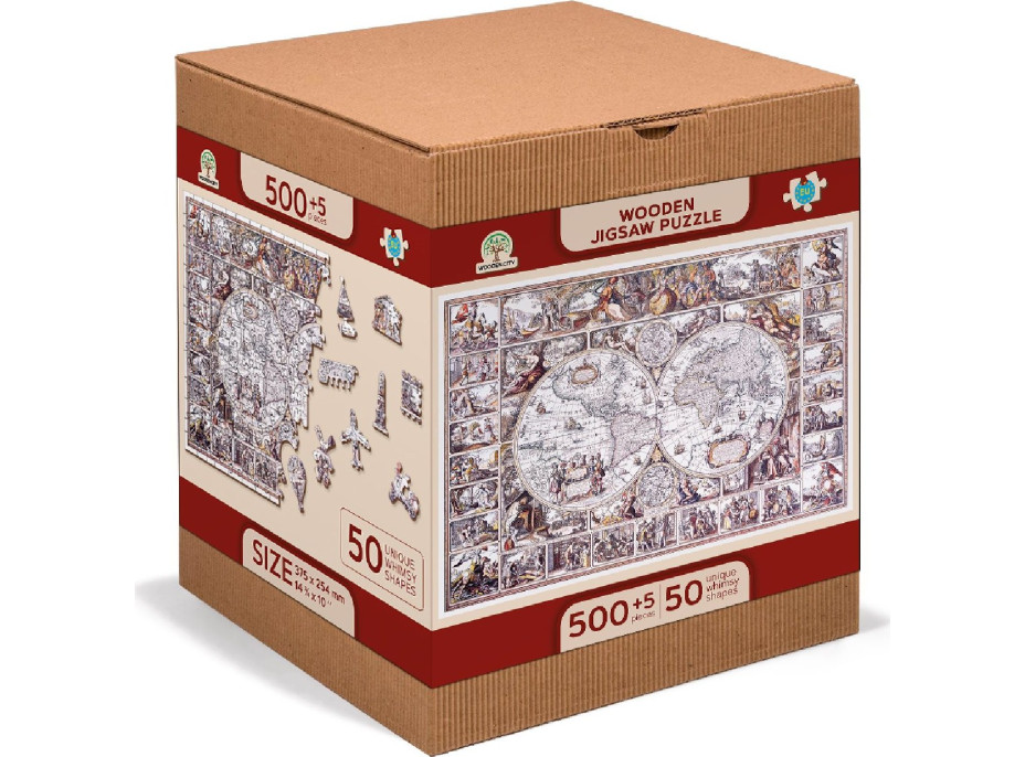 WOODEN CITY Dřevěné puzzle Mapa doby objevů 2v1, 505 dílků EKO