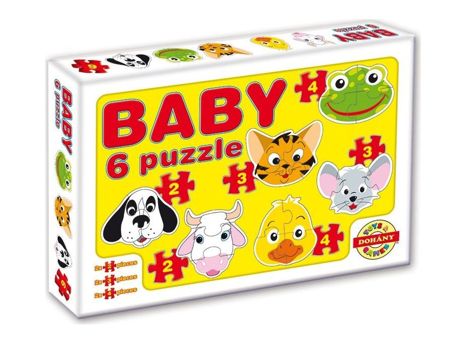 DOHÁNY Baby puzzle Zvířecí hlavičky 6v1 (2-4 dílky)