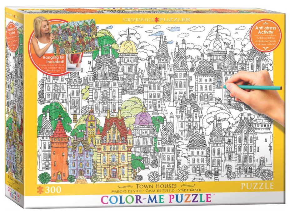 EUROGRAPHICS Color me puzzle Domy ve městě 300 dílků + sada na zavěšení