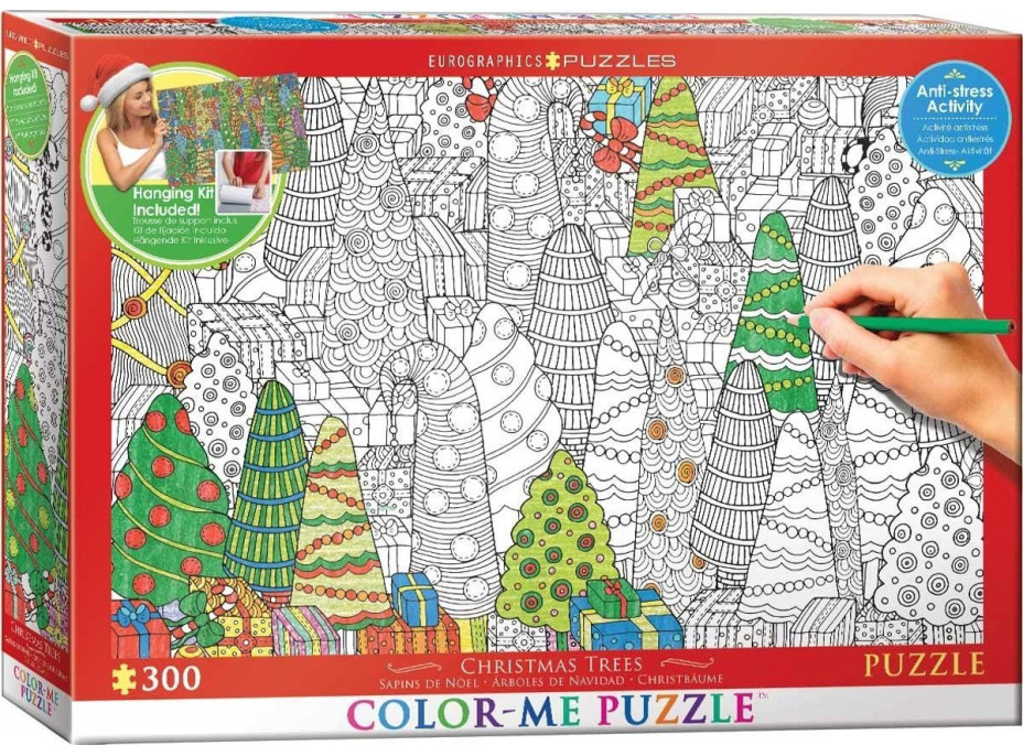 EUROGRAPHICS Color me puzzle Vánoční stromky 300 dílků + sada na zavěšení