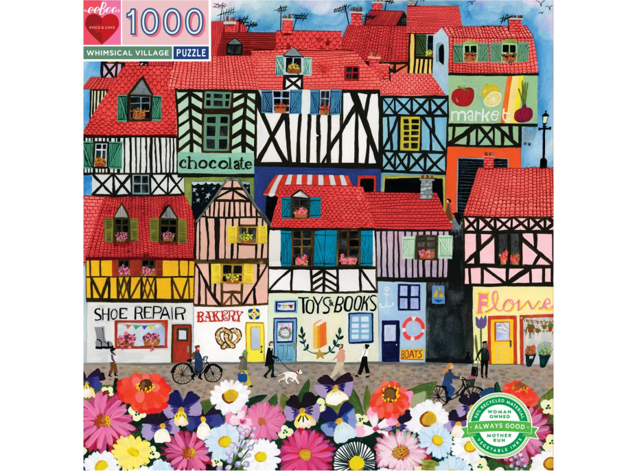 EEBOO Čtvercové puzzle Malebná vesnička 1000 dílků