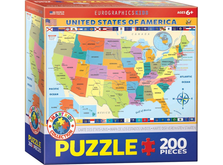 EUROGRAPHICS Puzzle Mapa Spojených států Amerických 200 dílků