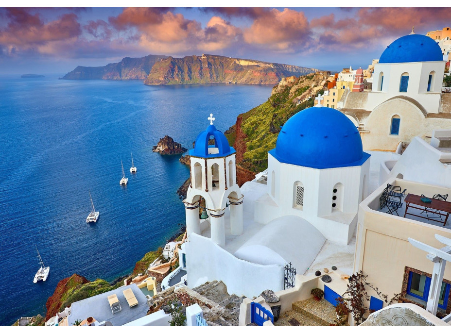 ENJOY Puzzle Santorini - Výhled na lodě, Řecko 1000 dílků