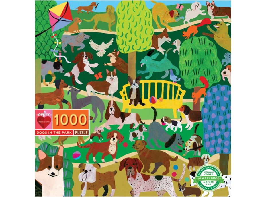 EEBOO Čtvercové puzzle Psi v parku 1000 dílků