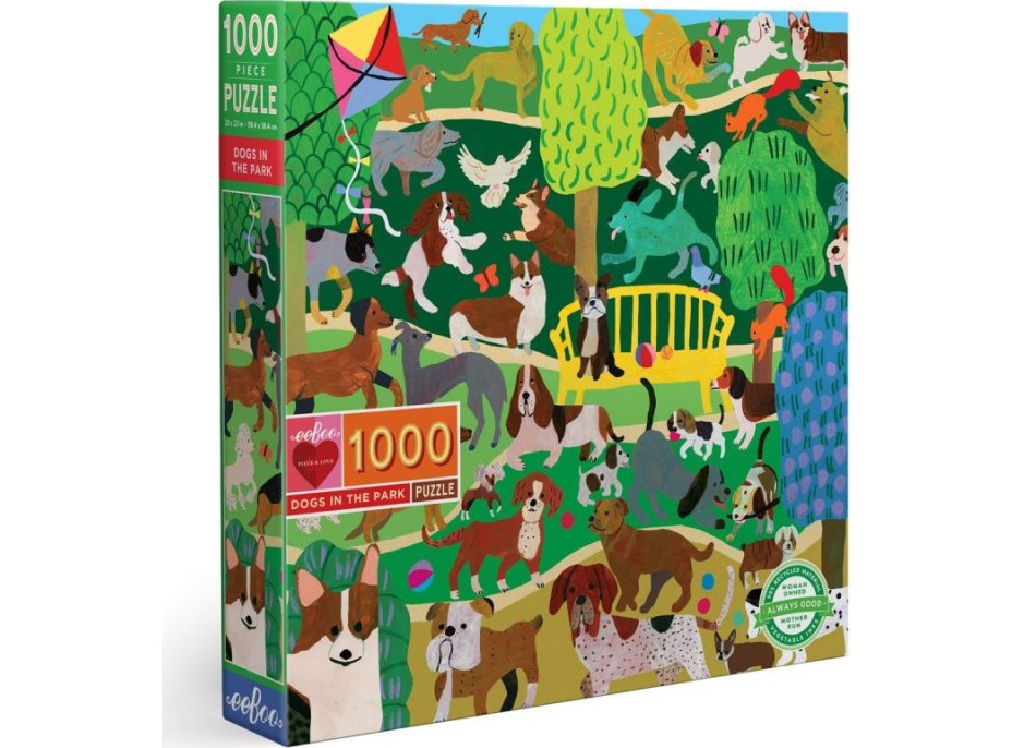 EEBOO Čtvercové puzzle Psi v parku 1000 dílků