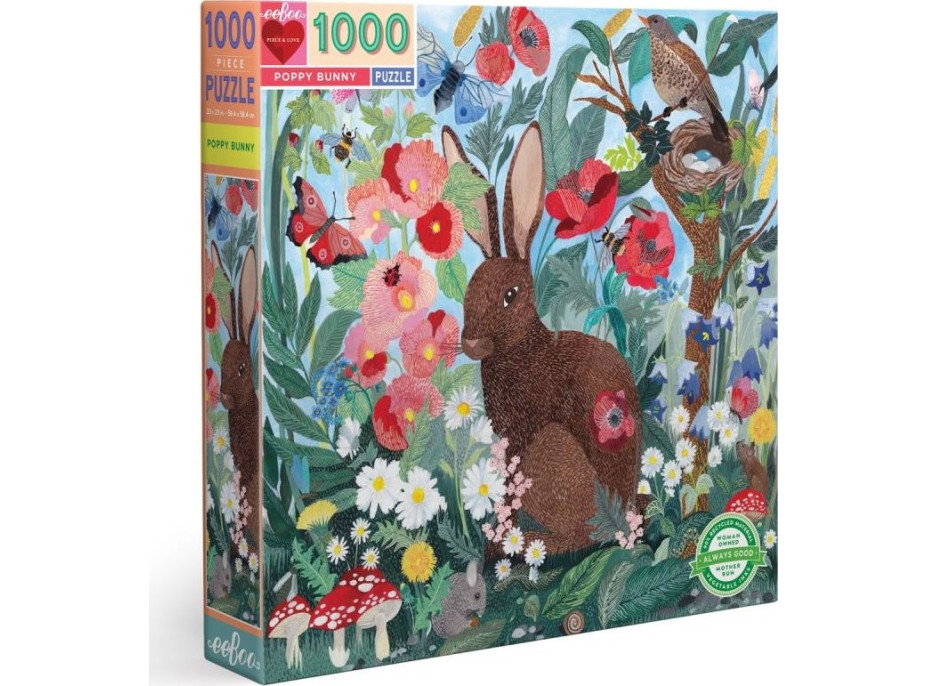 EEBOO Čtvercové puzzle Zajíc a vlčí máky 1000 dílků