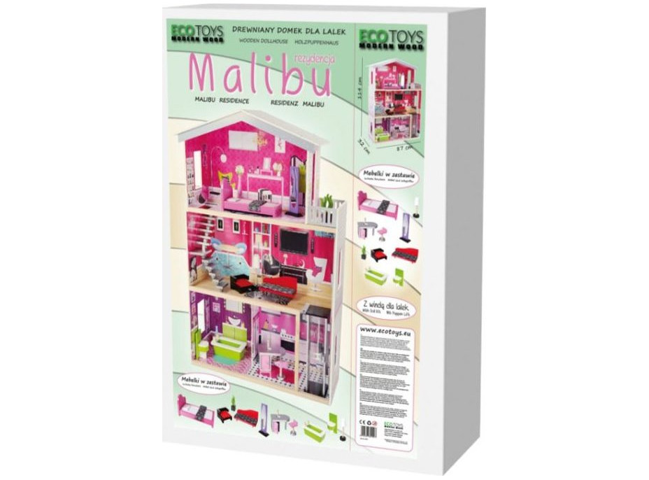 ECOTOYS Domeček pro panenky Malibu s vybavením