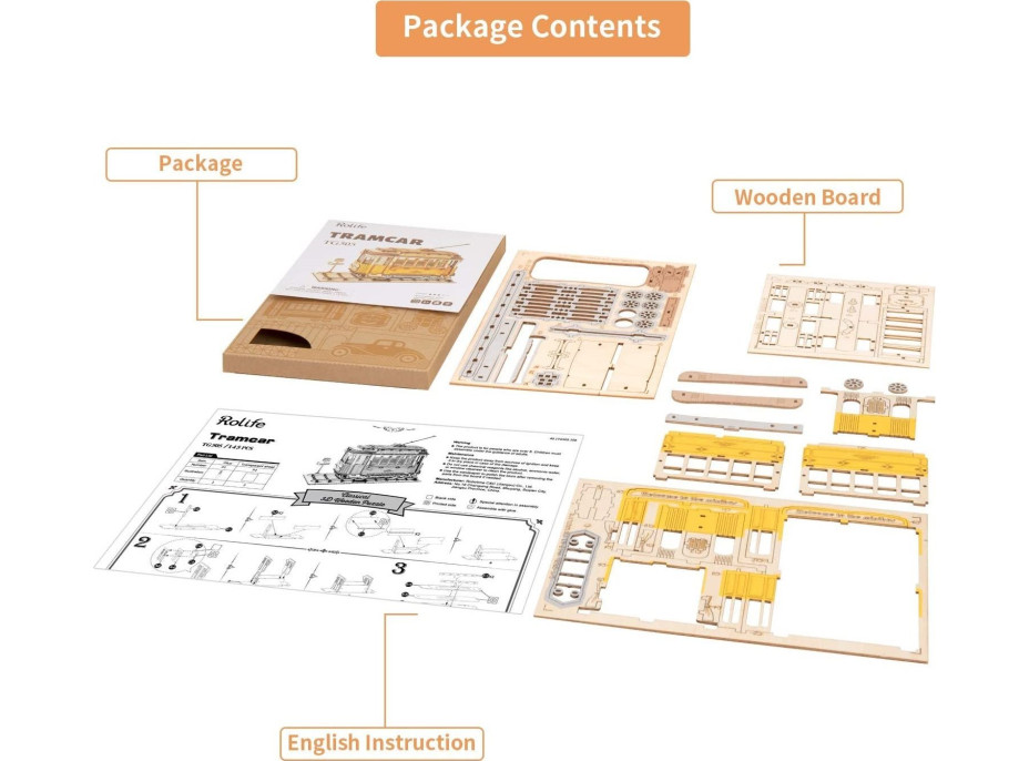 ROBOTIME Rolife 3D dřevěné puzzle Tramvaj 145 dílků