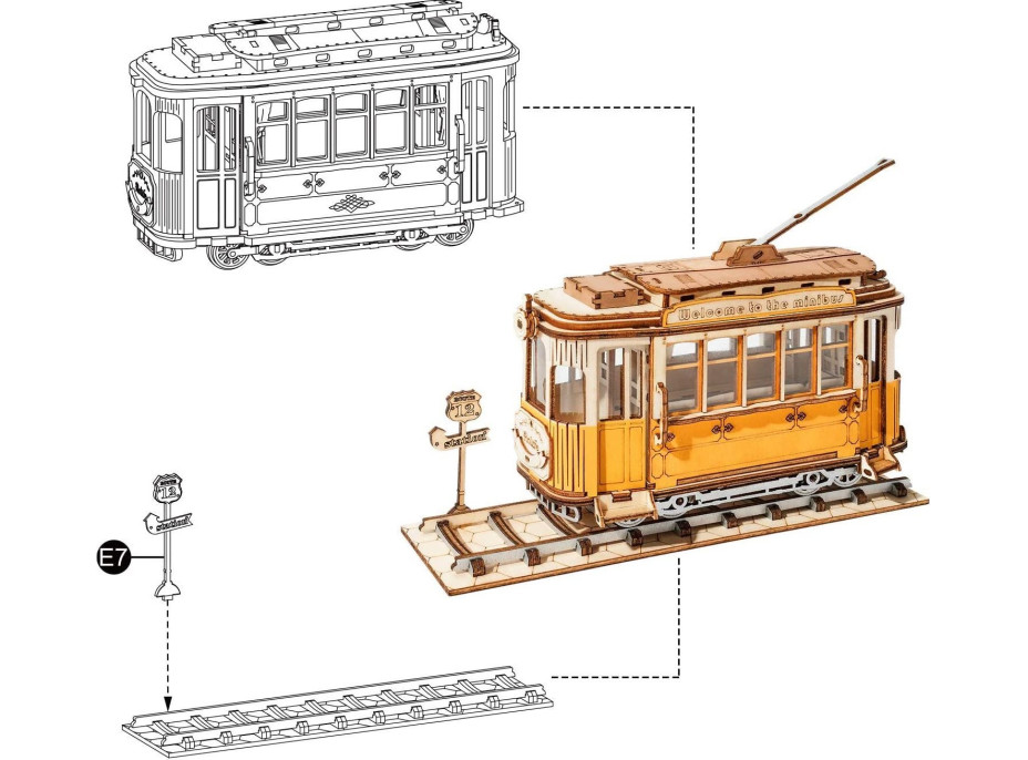 ROBOTIME Rolife 3D dřevěné puzzle Tramvaj 145 dílků