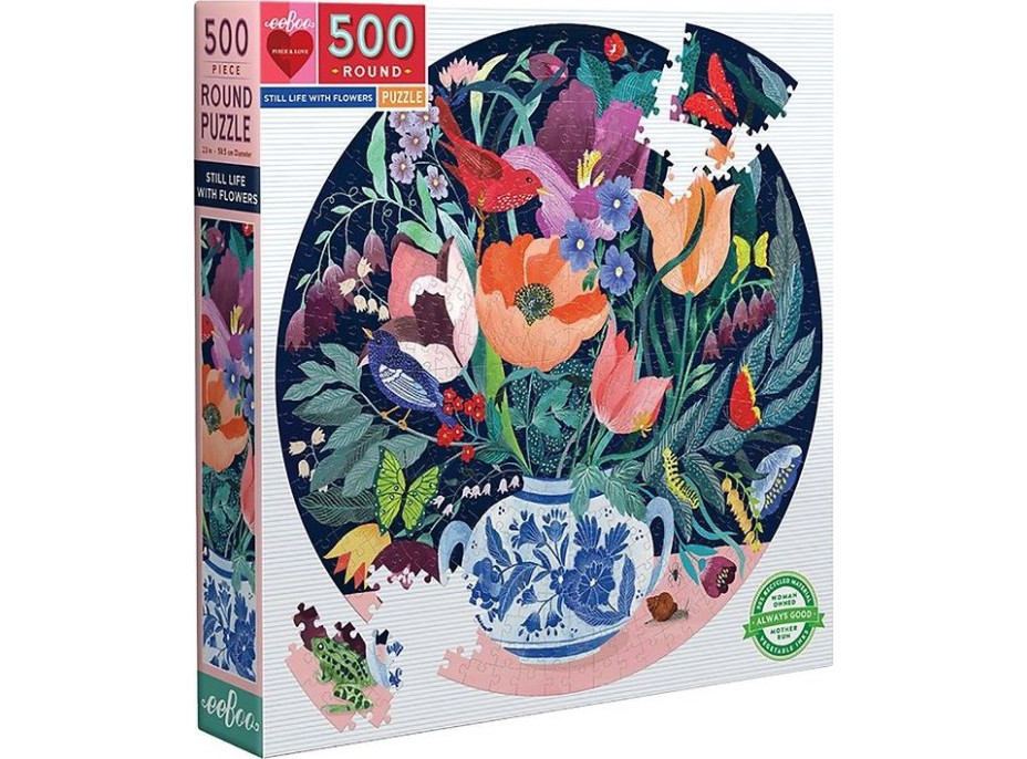 EEBOO Kulaté puzzle Zátiší s květinami 500 dílků