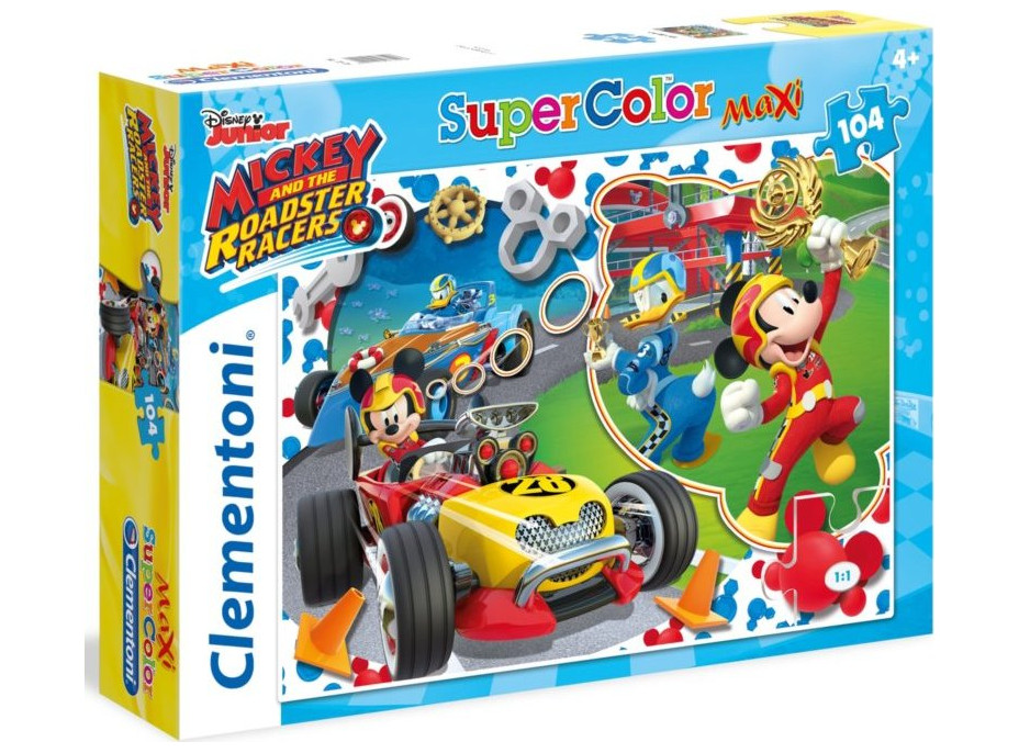 CLEMENTONI Puzzle Mickey Mouse: Na závodním okruhu MAXI 104 dílků