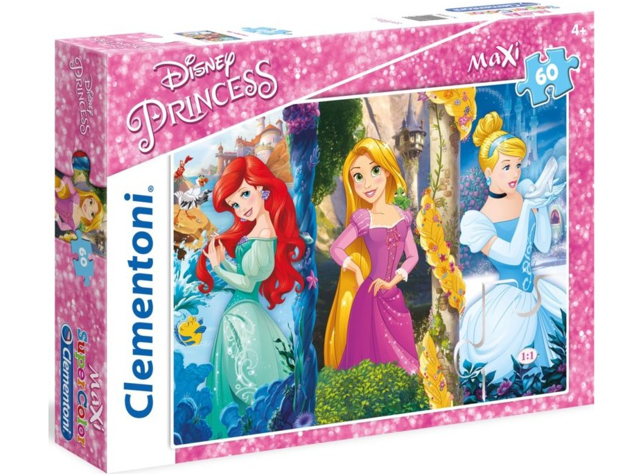 CLEMENTONI Puzzle Disney princezny: Ariel, Locika a Popelka MAXI 60 dílků