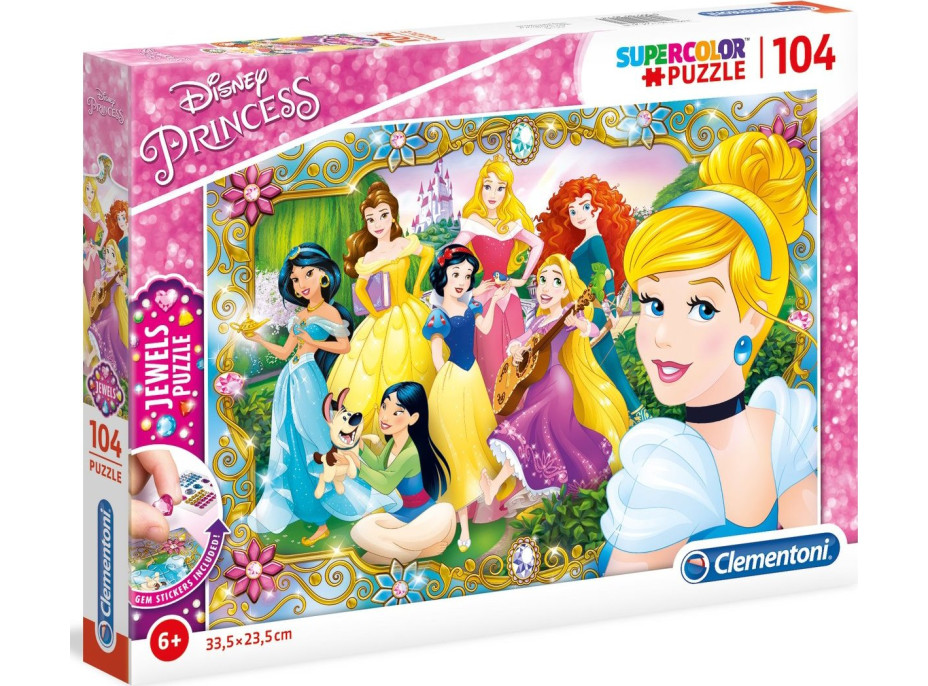 CLEMENTONI Puzzle s drahokamy Zábava s Disney princeznami 104 dílků