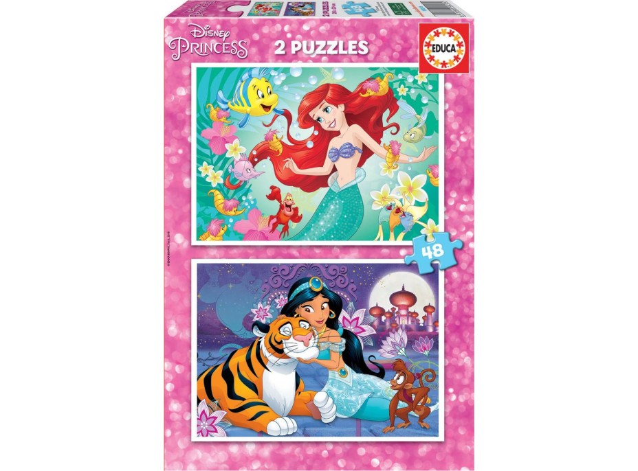 EDUCA Puzzle Disney princezny: Ariel a Jasmína 2x48 dílků