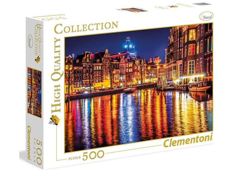 CLEMENTONI Puzzle Noční Amsterdam, Nizozemsko 500 dílků