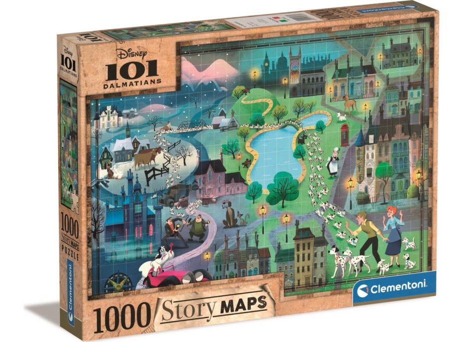 CLEMENTONI Puzzle Story Maps: 101 dalmatinů 1000 dílků