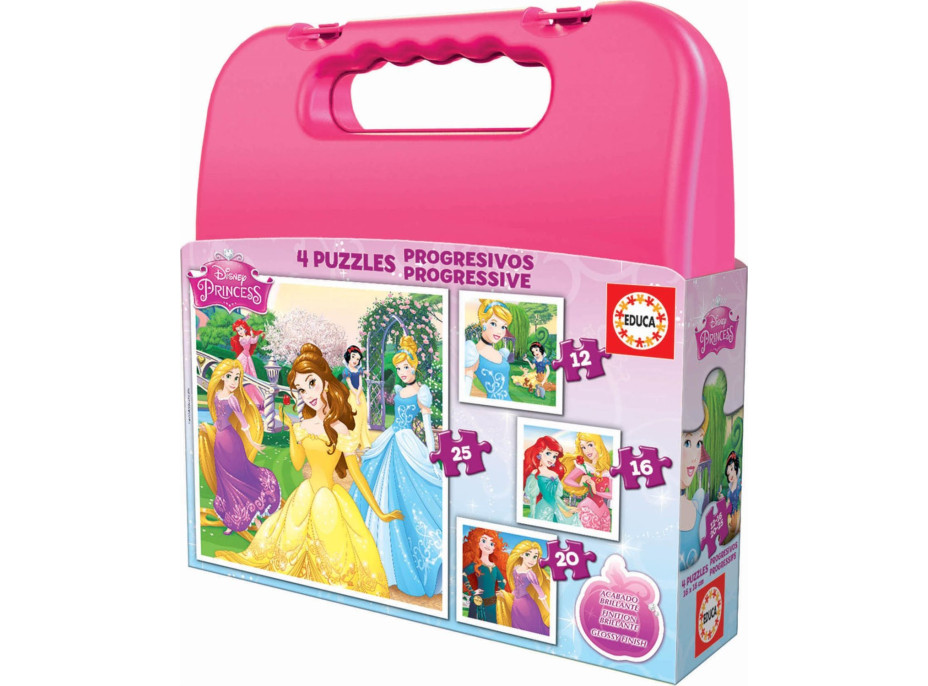 EDUCA Puzzle v kufříku Disney princezny 4v1 (12,16,20,25 dílků)