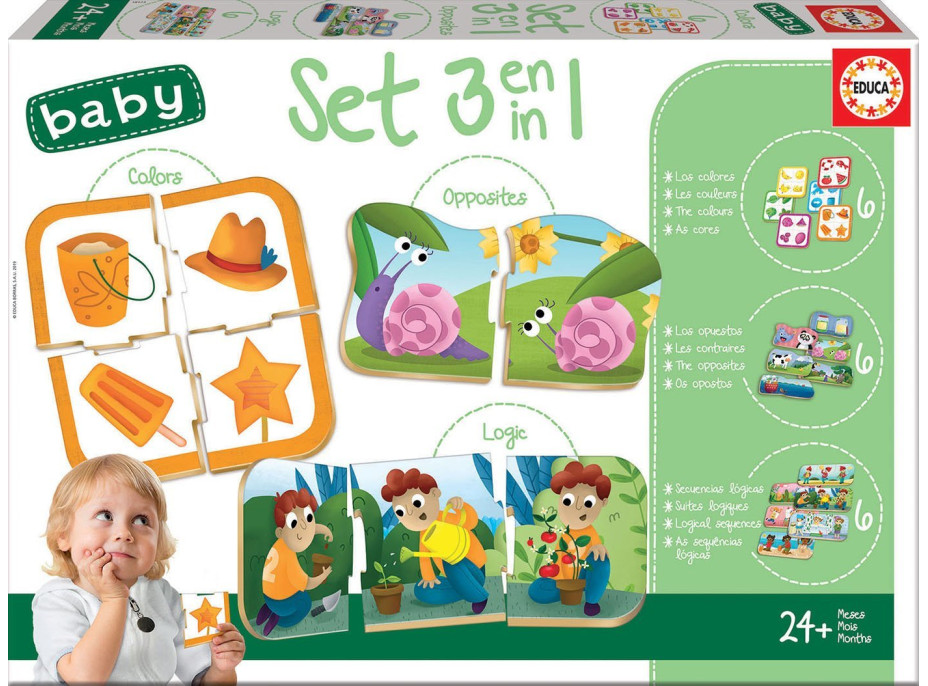 EDUCA Baby puzzle set Barvy, posloupnost a protiklady 3v1