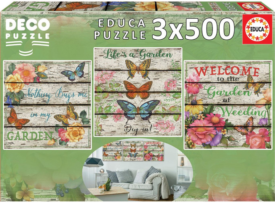 EDUCA Čtvercové puzzle Venkovská zahrádka 3x500 dílků