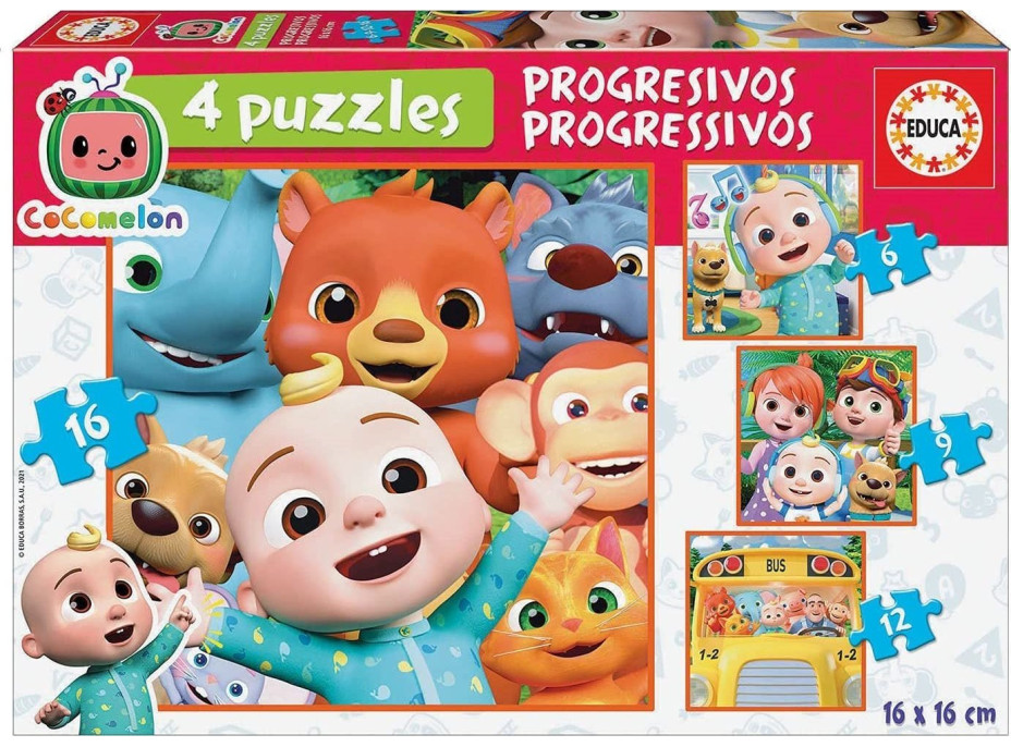 EDUCA Puzzle CoComelon 4v1 (6,9,12,16 dílků)