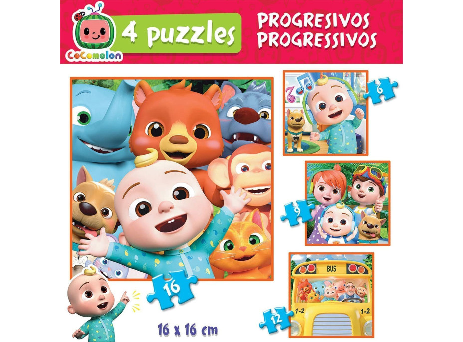 EDUCA Puzzle CoComelon 4v1 (6,9,12,16 dílků)