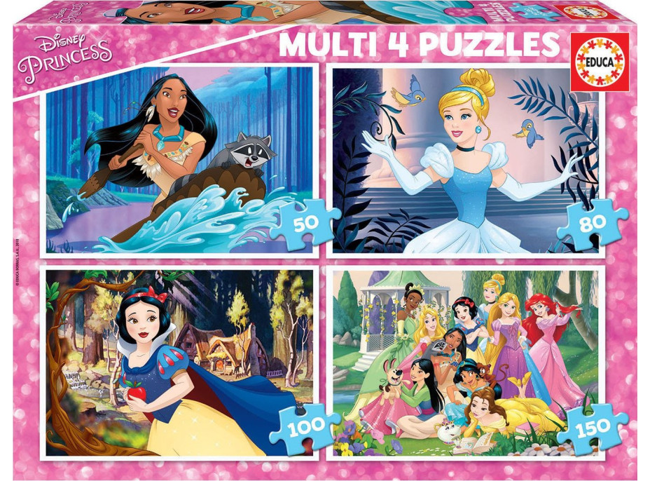 EDUCA Puzzle Disney princezny 4v1 (50,80,100,150 dílků)