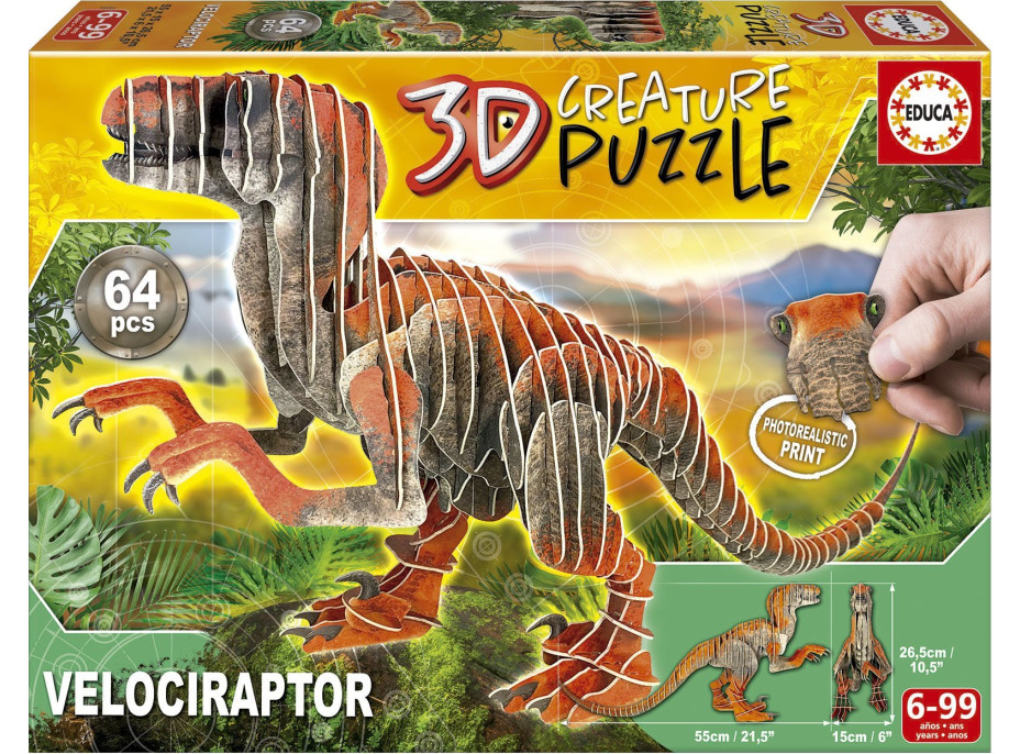 EDUCA 3D puzzle Velociraptor 64 dílků