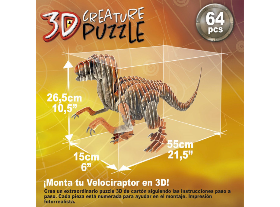 EDUCA 3D puzzle Velociraptor 64 dílků