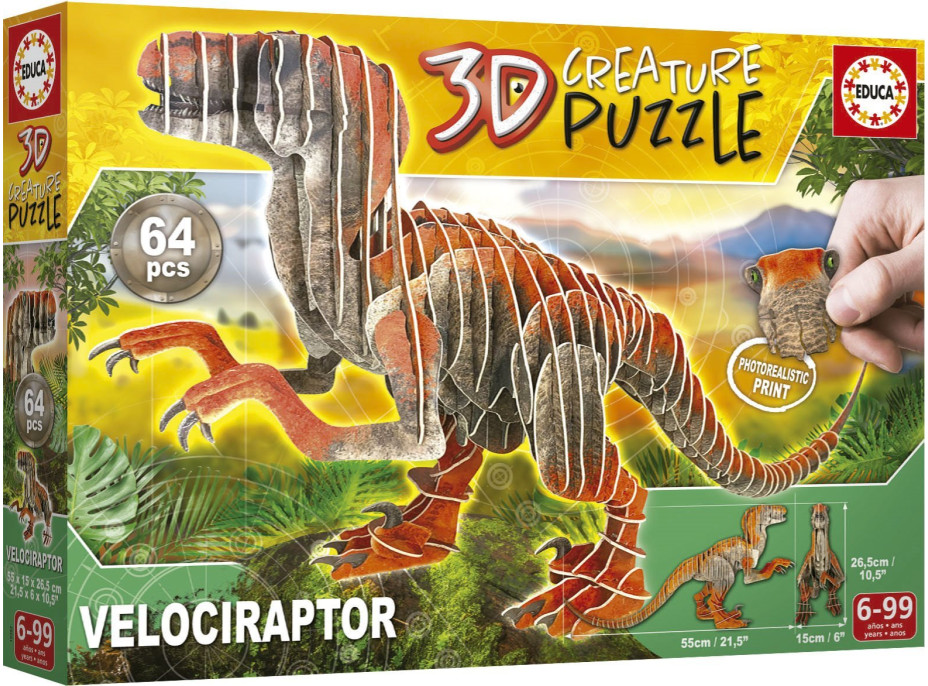 EDUCA 3D puzzle Velociraptor 64 dílků