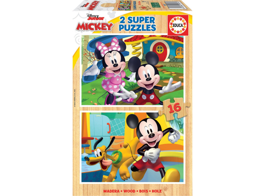 EDUCA Dřevěné puzzle Mickey a Minnie 2x16 dílků