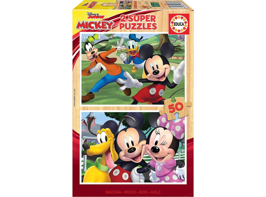 EDUCA Dřevěné puzzle Mickey a přátelé 2x50 dílků