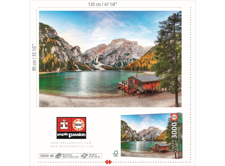 EDUCA Puzzle Jezero Braies na podzim, Itálie 3000 dílků