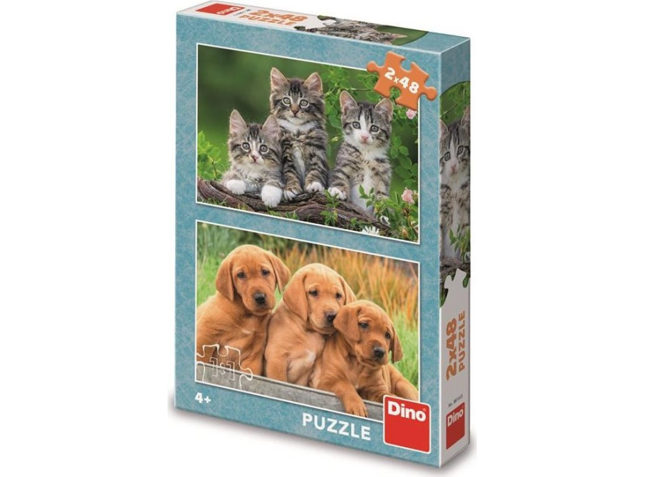 DINO Puzzle Pejsci a kočičky 2x48 dílků