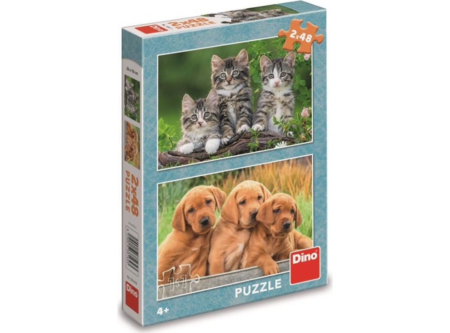 DINO Puzzle Pejsci a kočičky 2x48 dílků