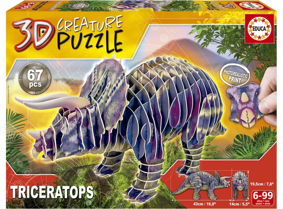 EDUCA 3D puzzle Triceratops 67 dílků