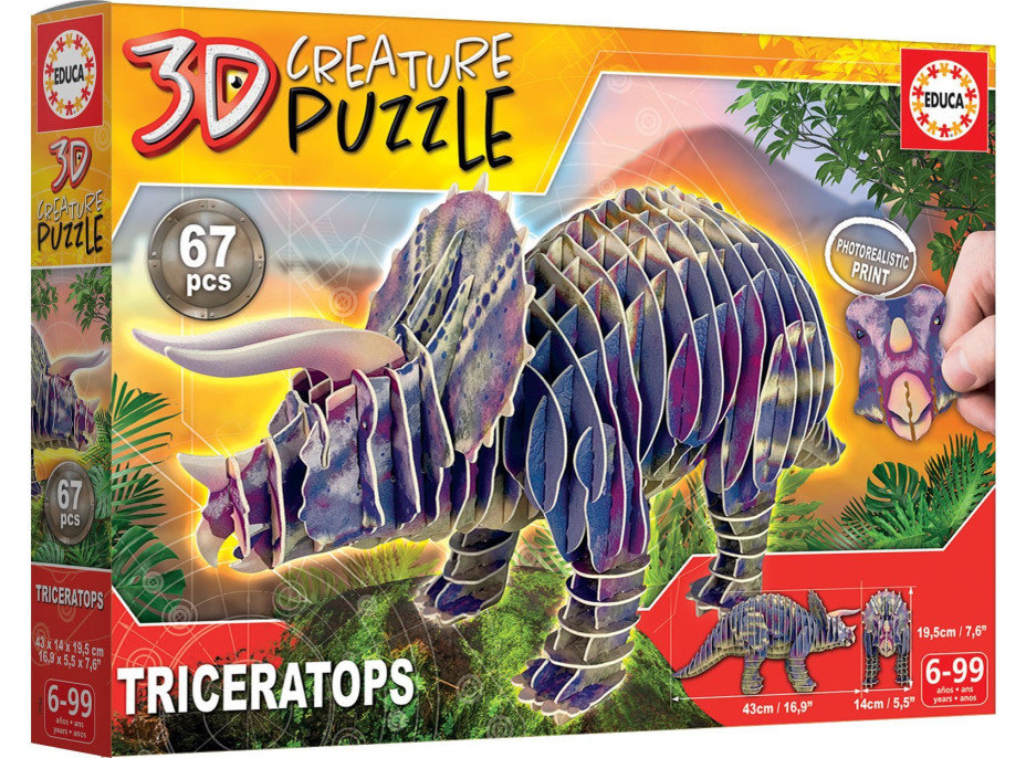 EDUCA 3D puzzle Triceratops 67 dílků