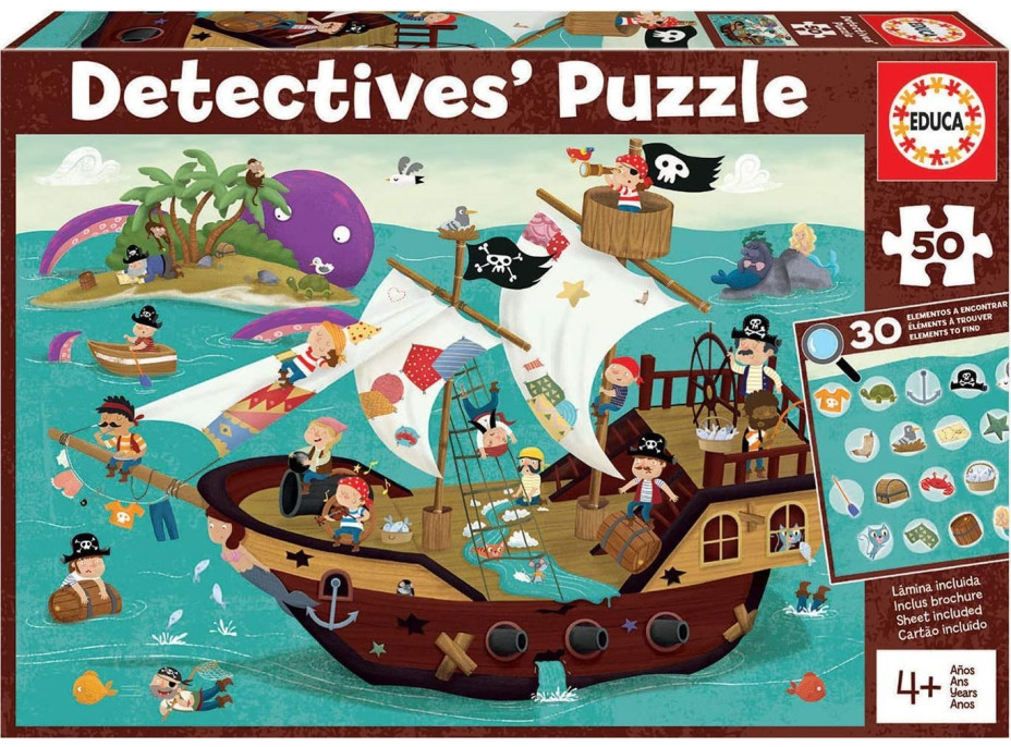 EDUCA Detektivní puzzle Pirátská loď 50 dílků