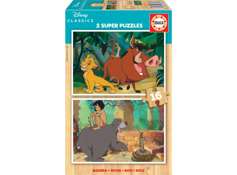 EDUCA Dřevěné puzzle Disney klasika 2x16 dílků