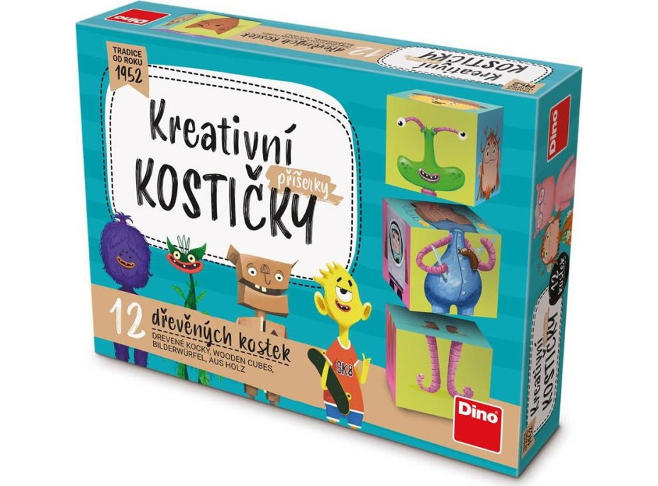 DINO Obrázkové kostky Příšerky, 12 kostek