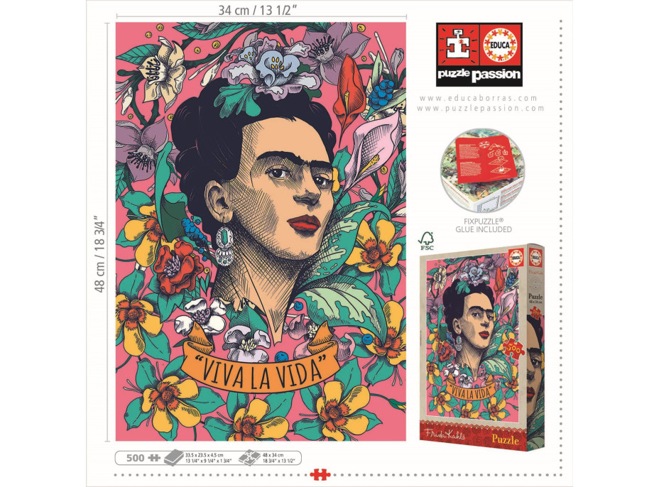 EDUCA Puzzle Frida Kahlo: Viva la vida 500 dílků