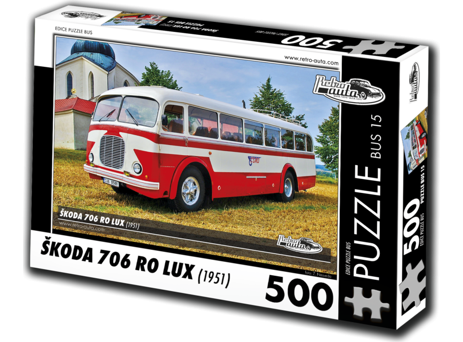 RETRO-AUTA Puzzle BUS č. 15 Škoda 706 RO LUX (1951) 500 dílků