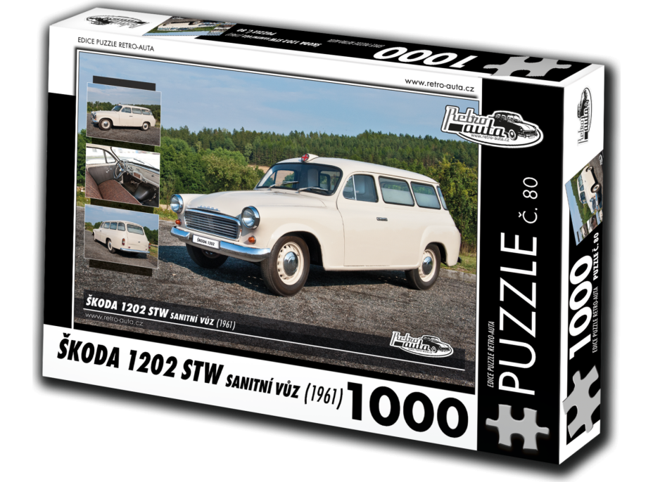 RETRO-AUTA Puzzle č. 80 Škoda 1202 STW sanitní vůz (1961) 1000 dílků