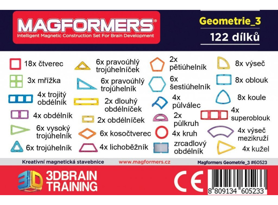 MAGFORMERS Geometrie 3: 2D a 3D - box 122 dílků