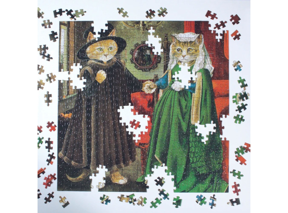 GALISON Čtvercové puzzle Meowsterpiece: Arnolfiniho manželství 500 dílků