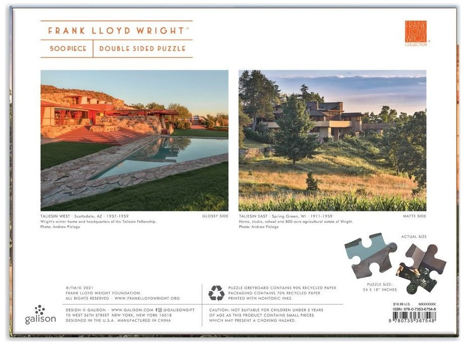 GALISON Oboustranné puzzle Frank Lloyd Wright: Taliesin a Taliesin West 500 dílků