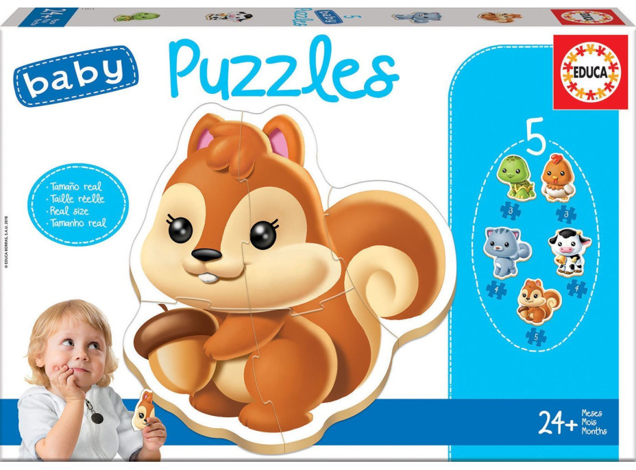 EDUCA Baby puzzle Zvířátka 5v1 (3-5 dílků)
