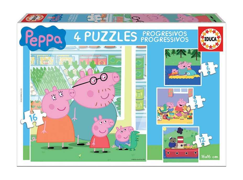 EDUCA Puzzle Prasátko Pepina 4v1 (6,9,12,16 dílků)